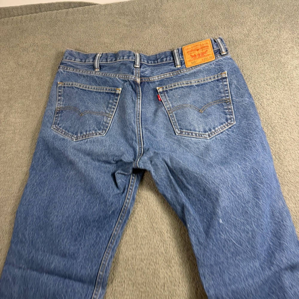 Levis 505 Regular Fit Straight Leg Mens Jeans 38x30 Medium Wash Blue Denim